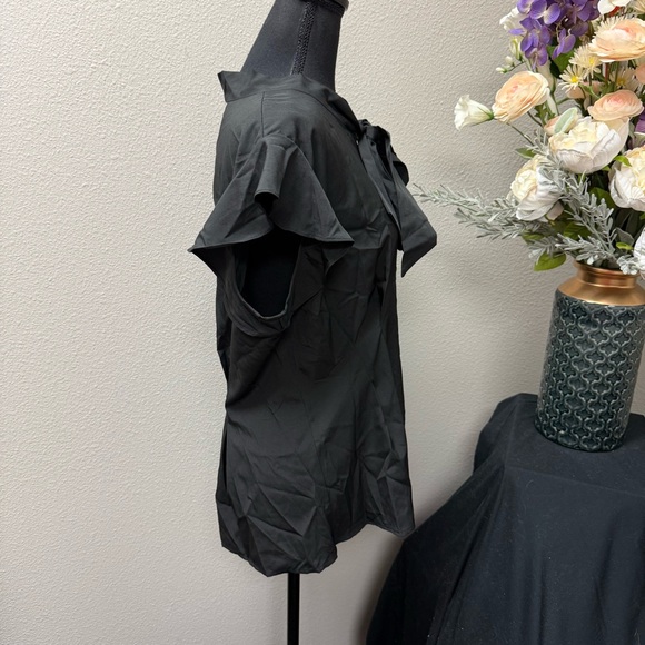 Belle Poque Black Bow Tie Blouse Women’s Size L Ruffle Sleeve Work Top - Picture 6 of 8